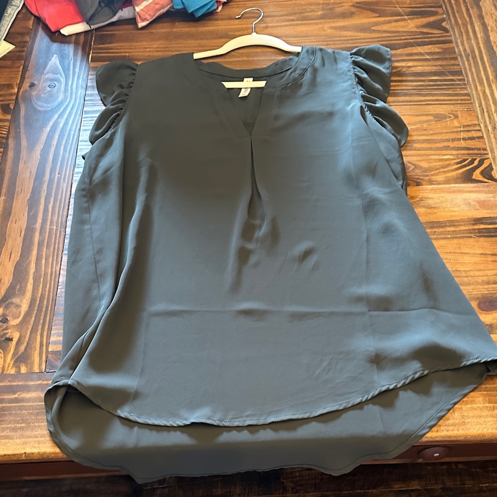 Zenana Outfitters Charcoal Ruffle Sleeve Blouse - Picture 3 of 4